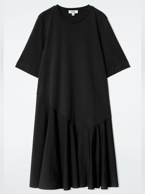 COS Dresses & Skirts - COS Asymmetric Mini T Shirt Dress Size M Black Mixed Media Minimalist Oversized